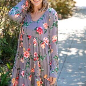 HAPTICS Slate Floral Tiered Babydoll Dress with Pockets SMALL